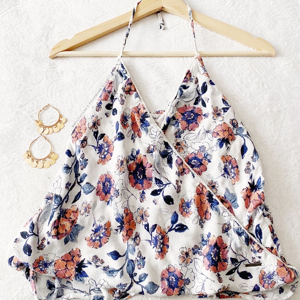 A&F Floral Print Surplice Halter Tank Top